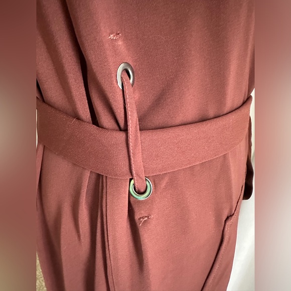 DR2 Burgundy Duster Tie Waist Robe Trench Coat Size Medium - Picture 7 of 10
